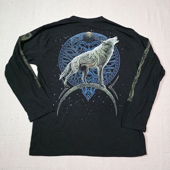 Spiral Direct Celtic Wolf Design Long Sleeve Black Tee Shirt Size Medium - Picture 2 of 8